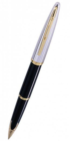 Ручка перьевая WATERMAN Carene (S0699920) черный/серебристый (F) чернила: синий перо золото 18K позолота 23К и посеребрение